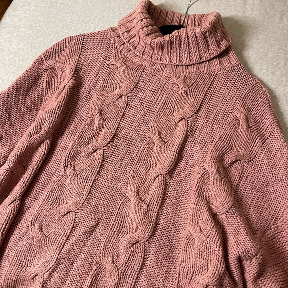 Cozy Cable Knit Turtleneck Sweater- Pink